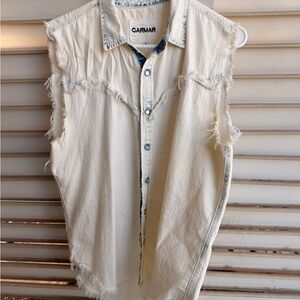 Garmar Sleeveless Frayed Denim Shirt